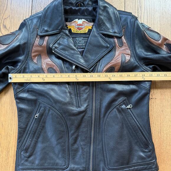 Vintage Harley Davidson Motorcycle Jacket Women SZ M Black Brown Flames EUC - Picture 9 of 12